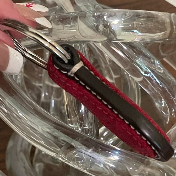 Coach Jacquard Signature C Teardrop Keychain Key Fob Bag Charm Red - Picture 10 of 11